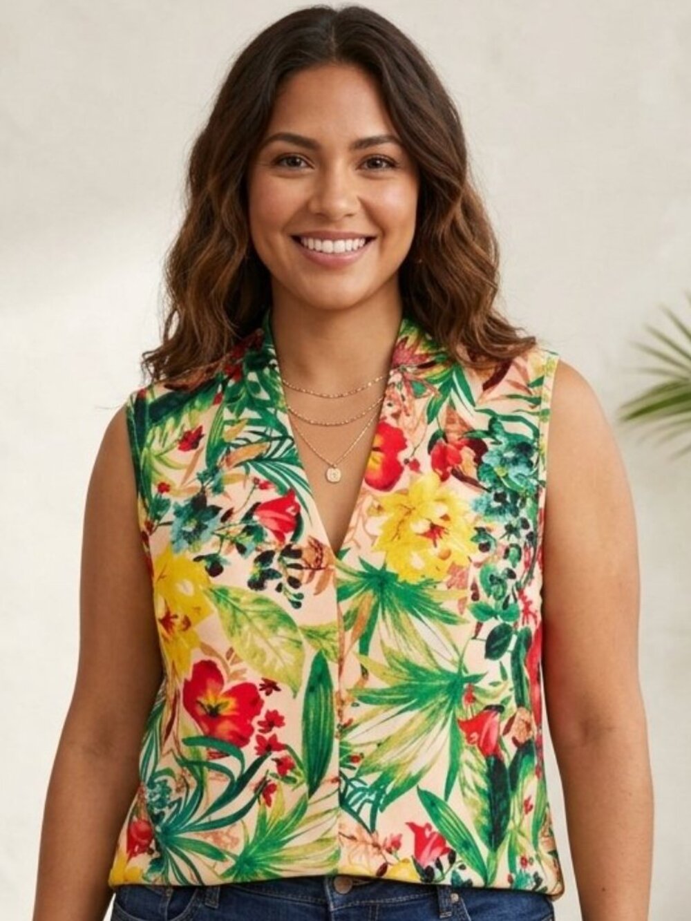 Palm Grove Sleeveless Tropical Top Size PXL